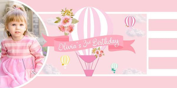 Pink Hot Air Balloon Birthday Banner