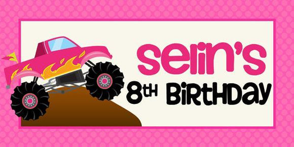 Pink Monster Truck Birthday Banner