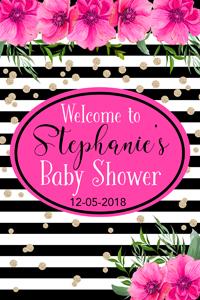 Pink and Black Striped Welcome Sign