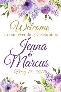 Purple and Pink Flowers Welcome Sign