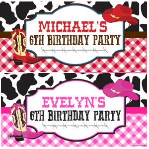 Red or Pink Western Birthday Banner