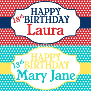 Red or Teal Dots Birthday Banner