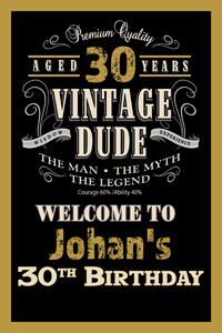 Vintage Dude 30th Birthday Welcome Sign
