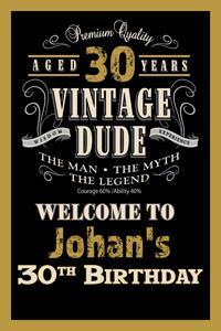 Vintage Dude 30th Birthday Yard Sign