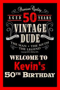 Vintage Dude 50th Birthday Welcome Sign