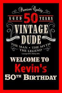 Vintage Dude 50th Birthday Yard Sign