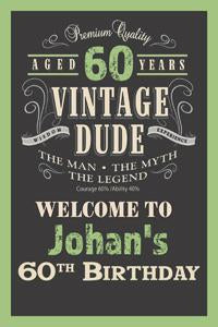 Vintage Dude 60th Birthday Welcome Sign