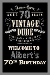 Vintage Dude 70th Birthday Welcome Sign