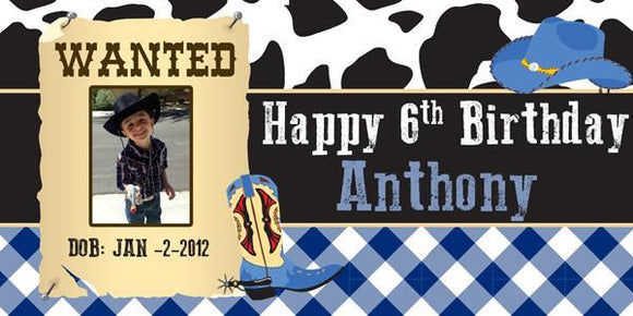 Wanted Cowboy Birthday Banner